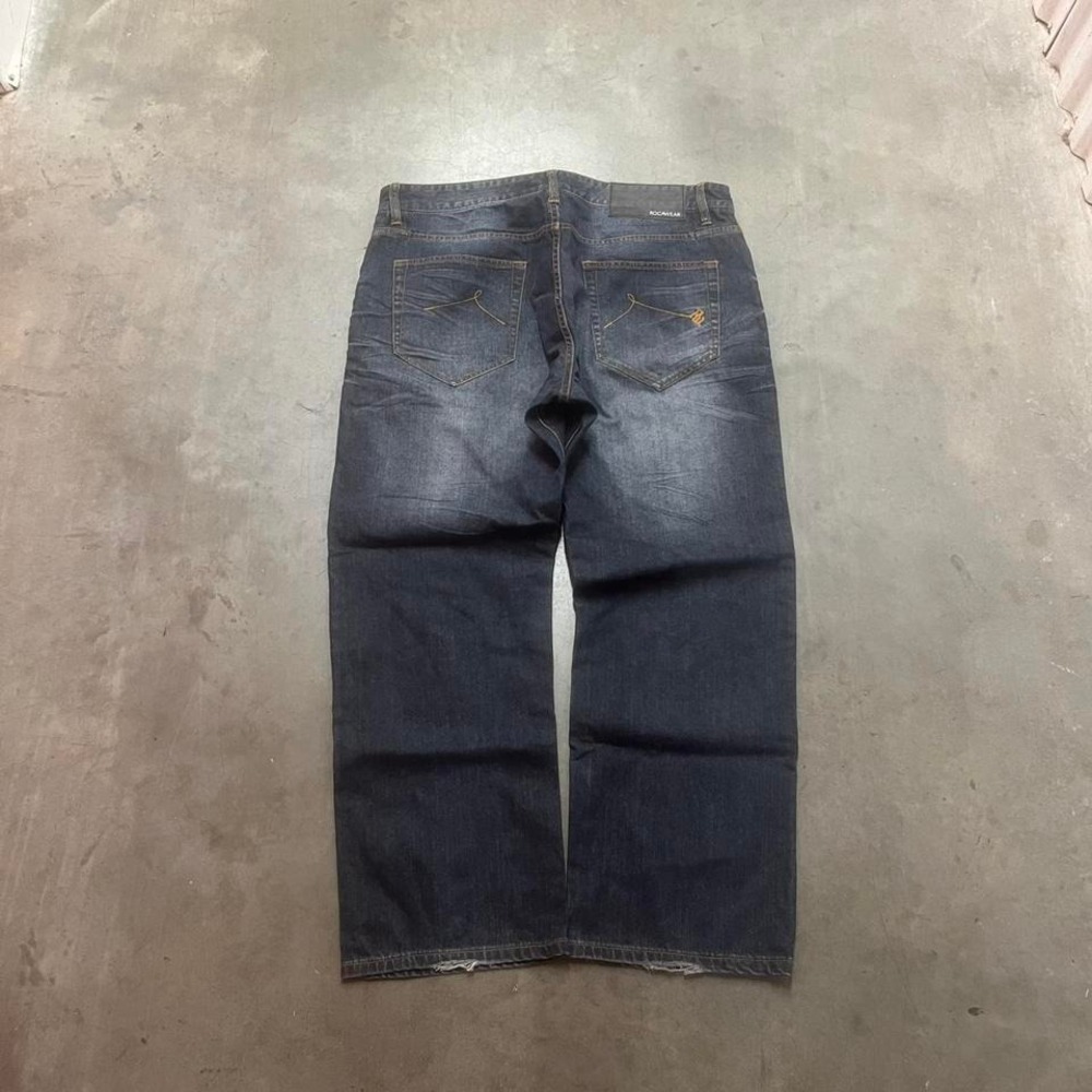 Y2K rocawear dark‎ wash men's embroidered baggy jeans skater hiphop 38